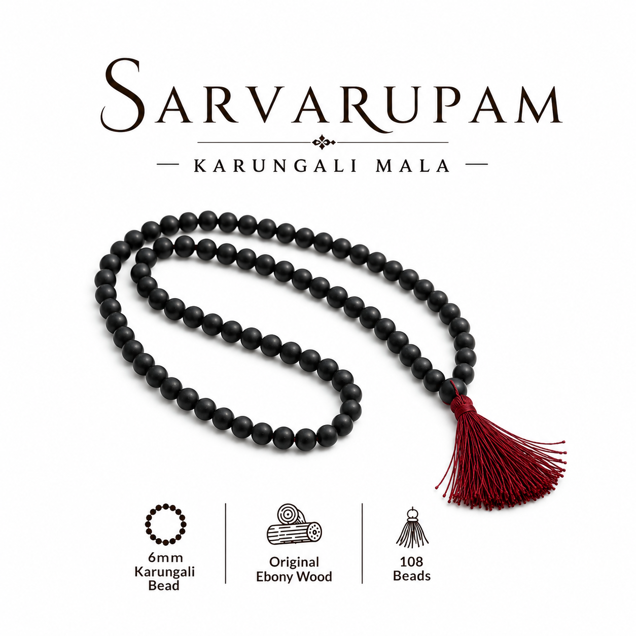 108 Divya Karungali Mala - Natural Ebony Wood Beads (Govt. Certified)