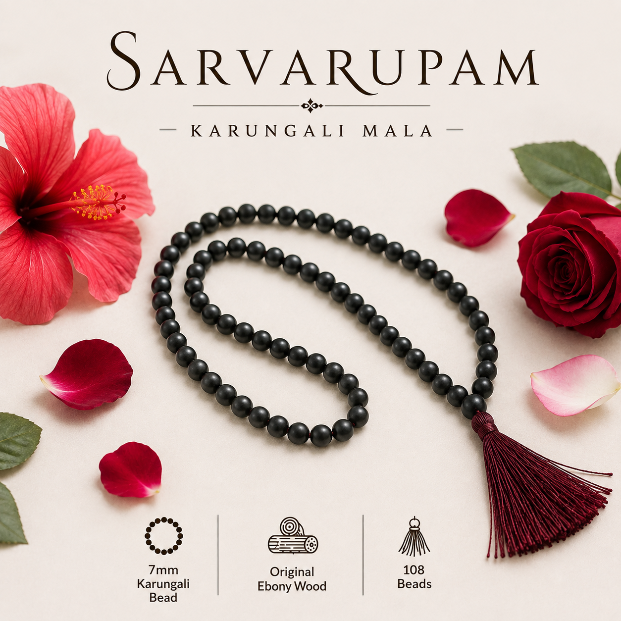 108 Divya Karungali Mala - Natural Ebony Wood Beads (Govt. Certified)