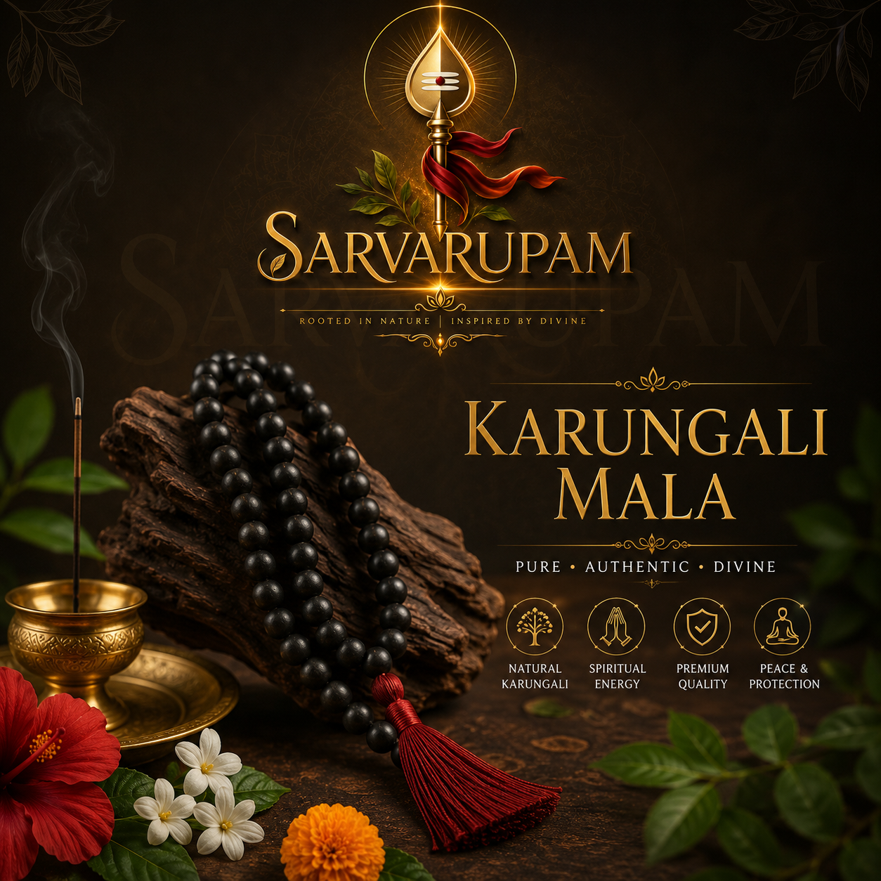 108 Divya Karungali Mala - Natural Ebony Wood Beads (Govt. Certified)